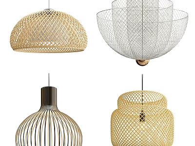Modern Chandeliers with Woven Metal Mesh Striped and Golden Designs 3d model
