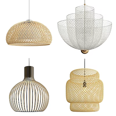 Modern Chandeliers with Woven Metal Mesh Striped and Golden Designs 3d model