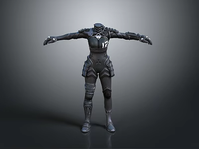 Futuristic Armored Character in Black Mechanical Suit With Extended Arms 3d model