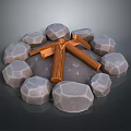 Decorative Garden Ornament With Circular Stone Arrangement And Crossed Wooden Logs