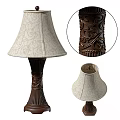 Elegant Table Lamp With Intricate Carved Base And Beige Patterned Fabric Shade 3d model