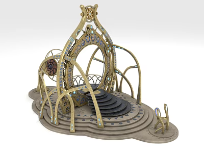 Intricate Golden Decorative Structure With Circular Arch Ornate Frames Steps And Platform Base 3d model