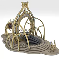 Intricate Golden Decorative Structure With Circular Arch Ornate Frames Steps And Platform Base 3d model