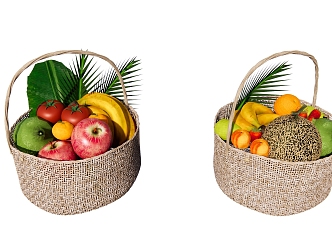 Modern Fruit Vegetable Bamboo Basket Fruit Tropical Fruit Apple Hami Melon Strawberry Banana Orange Pear Lemon 3d model