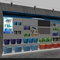 Retail Display Shelving with BANDICO Brand Products and Colored Containers