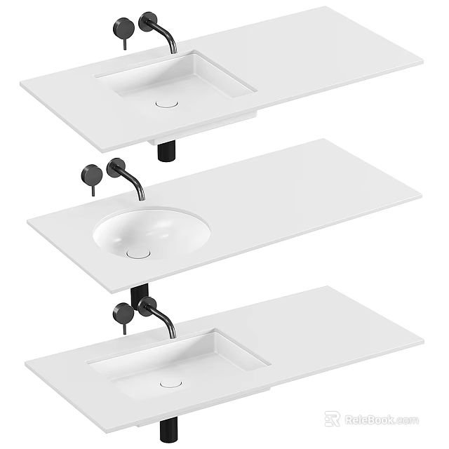 White Kitchen Sinks With Faucets In Different Modern Designs For Kitchen 3d model 