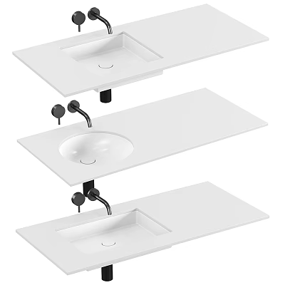 White Kitchen Sinks With Faucets In Different Modern Designs For Kitchen 3d model