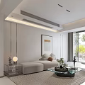Modern Open Living Dining Room Interior With Sofa Coffee Table Wall Art And Rug