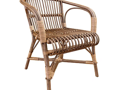 Handwoven Rattan Leisure Chair With Woven Backrest Armrests Natural Tone And Sturdy Structure 3d model