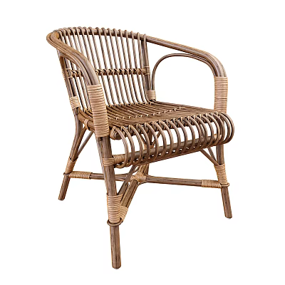 Handwoven Rattan Leisure Chair With Woven Backrest Armrests Natural Tone And Sturdy Structure 3d model
