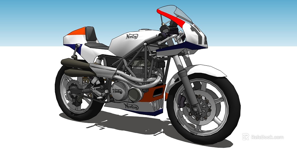 White Orange Blue NORD Sport Motorcycle With Red Windshield And Black Seat 3d model 