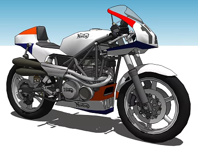 White Orange Blue NORD Sport Motorcycle With Red Windshield And Black Seat 3d model