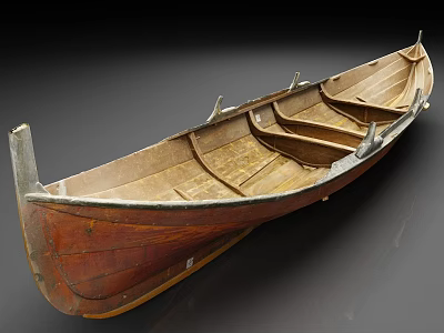 Traditional Wooden Boat With Classic Hull And Handcrafted Seats Structure 3d model