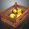 Rustic Wooden Crate Filled With Fresh Yellow Fruits On Dark Surface