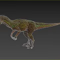 Realistic 3D Dinosaur Model With Green Yellow Skin And Purple Crest Standing Pose
