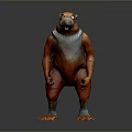 Anthropomorphic Creature Character 3D Model With Large Nose Orange White Body And Blue Eyes Standing