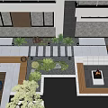 Modern Courtyard Garden Design With Water Feature Wooden Deck Lighting Outdoor Seating And Greenery