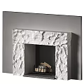 Stone Fireplace With Rough Natural Texture And Wood Logs In Interior Design