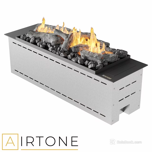 Modern White Freestanding Fireplace Interior With Flames Logs And Black Stones 3d model 