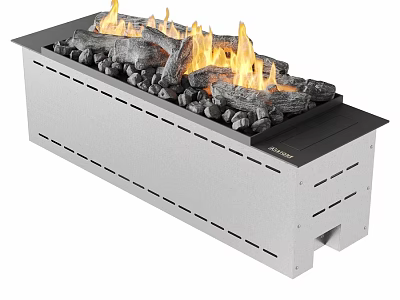 Modern White Freestanding Fireplace Interior With Flames Logs And Black Stones 3d model