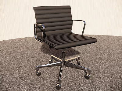 Black Leather Striped Office Chair With Metal Armrests And Wheeled Base 3d model