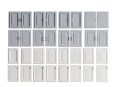 Various Stylish Hinged Doors In Grey And White With Multiple Panel Designs 3d model