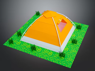 Orange Outdoor Furniture Tent Design With Green Grass And White Supports 3d model