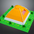 Orange Outdoor Furniture Tent Design With Green Grass And White Supports