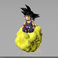 Anime Boy Character With Spiky Black Hair Sitting On Yellow Cloud In Blue Clothing