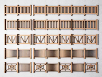 Different Wooden Fence Styles With Horizontal Slats Cross Patterns And V Shaped Panels 3d model