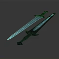 Fantasy Glowing Blue Blade Sword With Black Hilt And Decorative Design