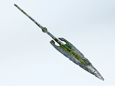 Ancient Rusted Metal Spear Featuring Green Patina And Long Shaft 3d model