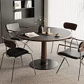 Round Negotiation Table and Chairs with Dark Wooden Surface Black Metal Legs Modern Design