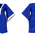 Blue Robe With White Trim And Wide Sleeves Front Back Design Details