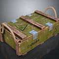 Green Wooden Crate With Danger Sign Metal Clasps And Rope Handles