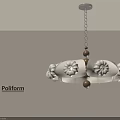Poliform Chain Hung Chandelier With White Flower Shaped Shades And Wooden Accents
