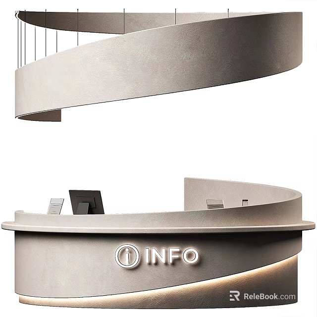 Modern Reception Desk With INFO Sign And Elegant Spiral Structure Design 3d model 