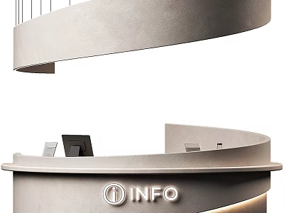 Modern Reception Desk With INFO Sign And Elegant Spiral Structure Design 3d model