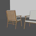 Modern Single Armchair with Wooden Frame and Beige Fabric Seat
