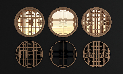 Chinese-style flower-cut window 3d model