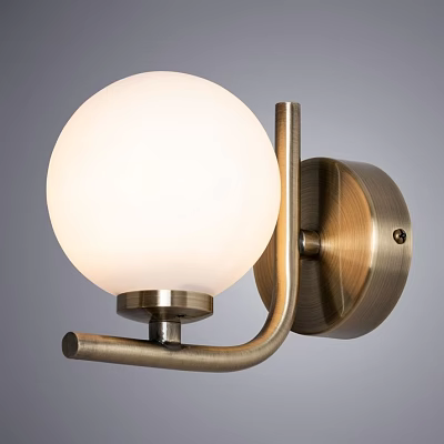 Modern Brass Wall Sconce With White Spherical Lampshade And Wall Mounted Design 3d model