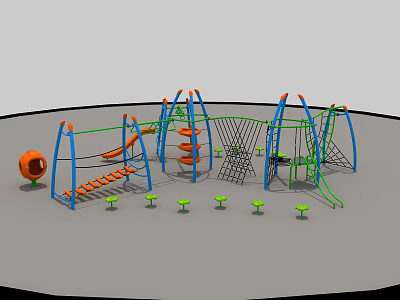 Colorful Playground Equipment Featuring Climbing Frames Slides Swings Climbing Nets And Stepping Stones 3d model