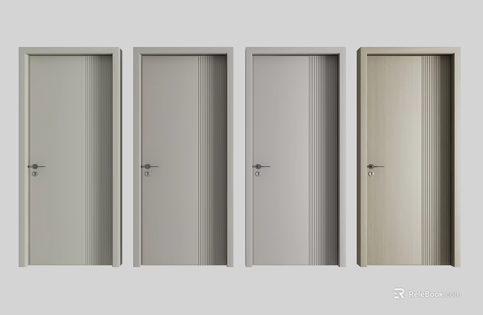 Modern Minimalist Hinged Doors In Various Neutral Tones And Simple Patterns 3d model