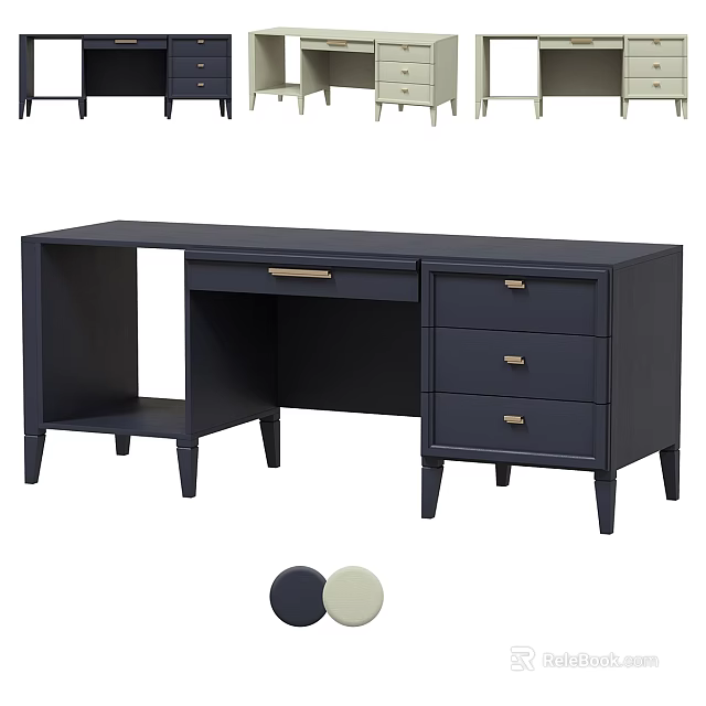 Modern Dark Wooden Desk With Storage Drawers Metal Handles And Color Options 3d model 