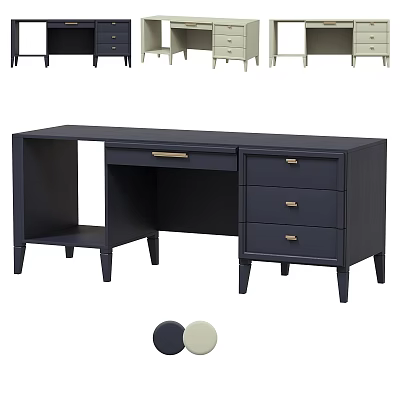 Modern Dark Wooden Desk With Storage Drawers Metal Handles And Color Options 3d model