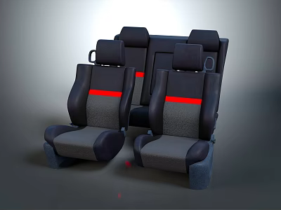Comfortable Airplane Passenger Seats In Gray Black With Red Stripes Design 3d model