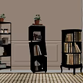 Wooden Bookshelves With Decorative Plants And Books In Living Room Design