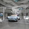 Modern Car Showroom Display Area With Silver Vehicle Large Screen And Green Plants