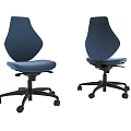 Two Modern Blue Office Chairs With Black Base And Rolling Wheels Design 3d model