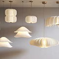 Modern White Pleated Pendant Lights Hanging From Ceiling As Decorative Fixtures